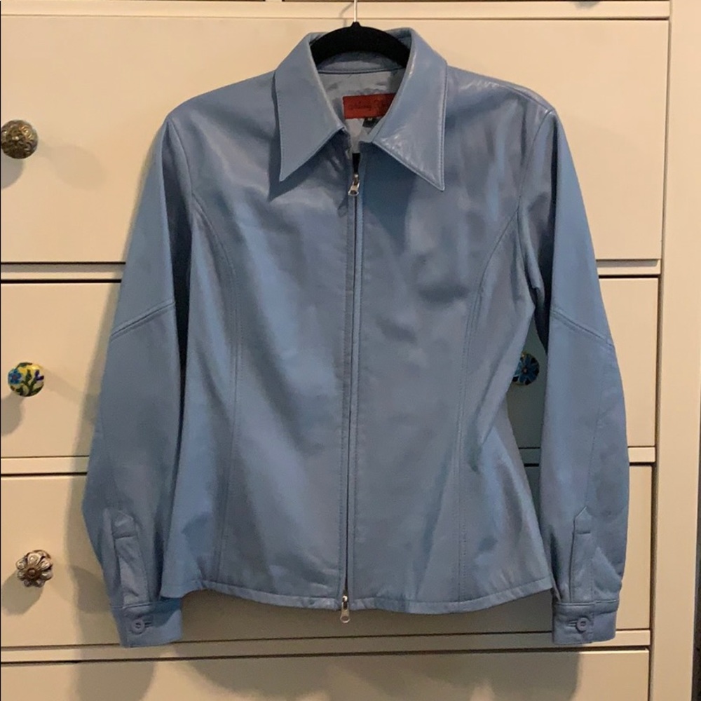 Light Blue 100% Italian Leather Jacket